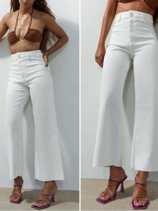 Zara Denim - Zara white marine straight wide-leg jeans